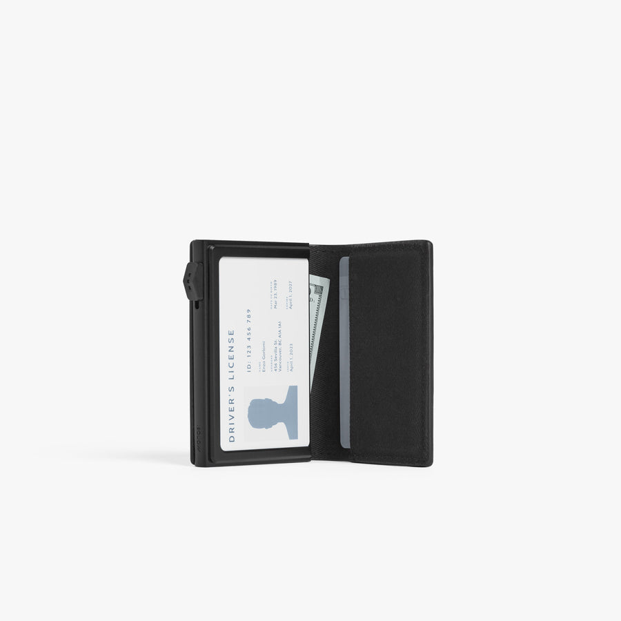 Carbon Black / Black | Open view of Slim Wallet Pro in Carbon Black / Black