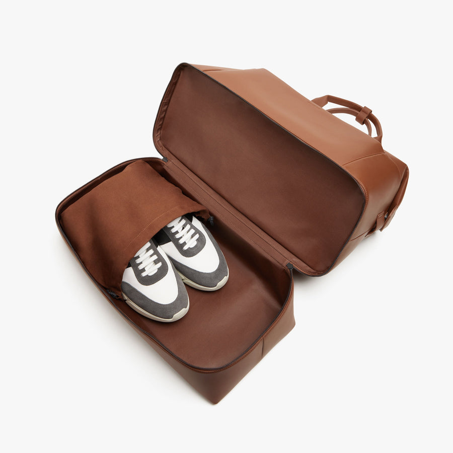 Mahogany (Vegan Leather) | Shoe compartment view of Metro Weekender in Mahogany